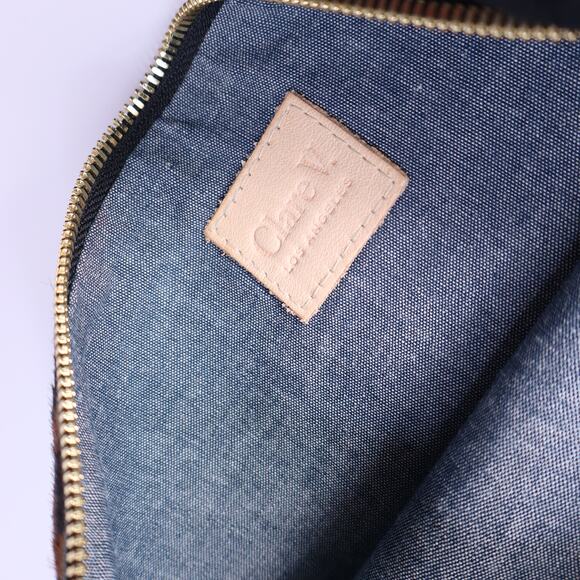 CLARE V. Foldover Calf Hair Clutch Leopard Print Linen Lined Gold Top Zip - Picture 6 of 9